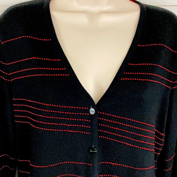 Escada 40/M Wool Blend Cardigan Sweater Black/Red - Picture 4 of 12